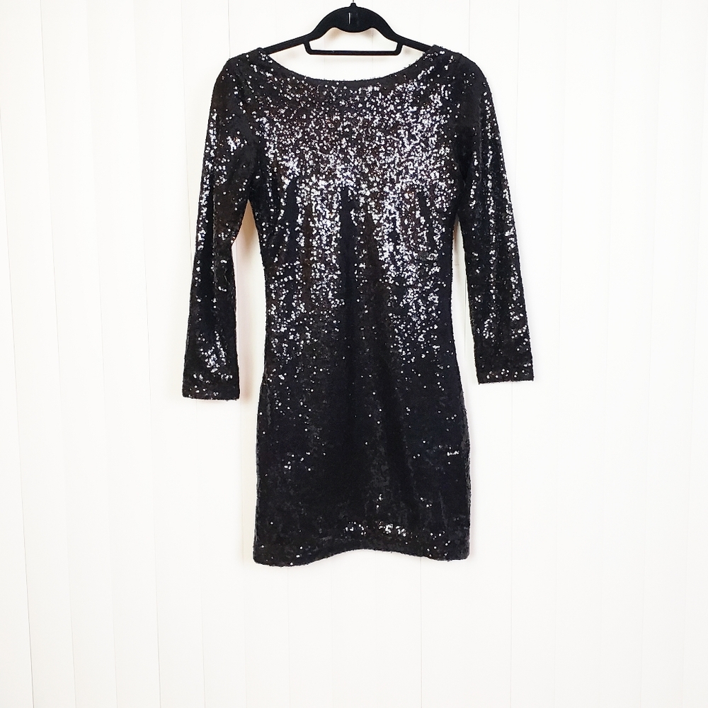 VIJIV Black Sequin Dance Dress Size Small